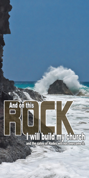 Church Banner featuring Crashing Waves on Rock with Inspirational Message