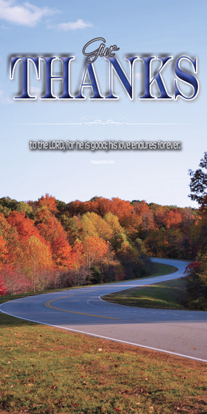 Church Banner featuring Road with Fall Foliage with Thanksgiving Theme