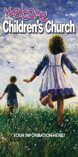 Church Banner with Children Running for Children's Church