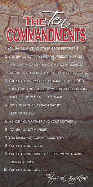 Banners featuring the 10 Commandments are available in various styles, color, and materials, often designed for churches and classrooms. Options range from traditional stone tablet designs to colorful, educational banners for children and embroidered, embellished styles for sanctuaries.

And if you want something uniquely yours, contact us! Our design professionals will create a special design with your information - all at no extra charge!
