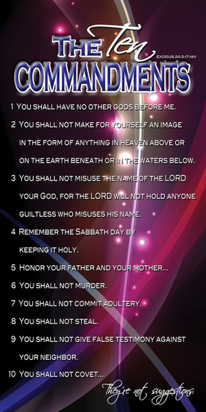 Banners featuring the 10 Commandments are available in various styles, color, and materials, often designed for churches and classrooms. Options range from traditional stone tablet designs to colorful, educational banners for children and embroidered, embellished styles for sanctuaries.

And if you want something uniquely yours, contact us! Our design professionals will create a special design with your information - all at no extra charge!