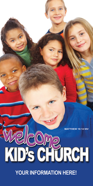Children's church banners are designed to be bright, engaging, and welcoming, featuring themes like Bible stories, VBS dates, and colorful welcome messages. Common options include vinyl banners, retractable displays, and wall decals for youth-focused spaces.

And if you want something uniquely yours, contact us! Our design professionals will create a special design with your information - all at no extra charge!