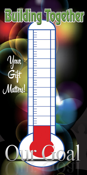 Church fundraising thermometer banners are customizable visual aids used to track donation progress for special campaigns like building projects, ministries, and special missions. Typically made of durable, waterproof 13oz vinyl, these banners display a graphic thermometer and a self-adhesive sticker allowing churches to fill in progress towards a financial goal.

And if you want something uniquely yours, contact us! Our design professionals will create a special design with your information - all at no extra charge!