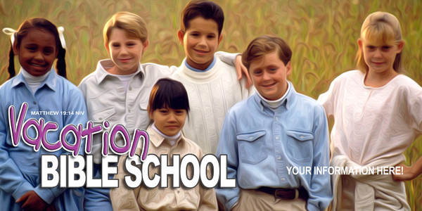 Banners promoting Vacation Bible School (VBS) for churches are brightly colored, durable, and customizable, designed to attract families and announce event dates to the community.

And if you want something uniquely yours, contact us! Our design professionals will create a special design with your information - all at no extra charge!