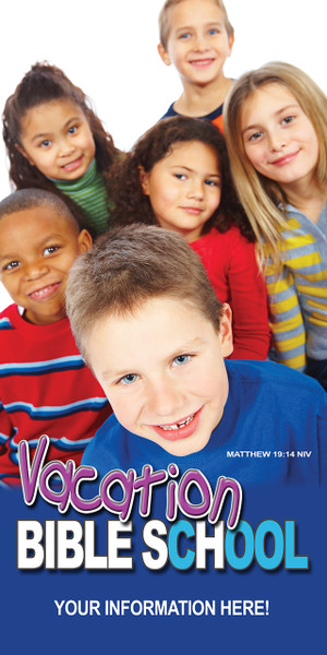 Banners promoting Vacation Bible School (VBS) for churches are brightly colored, durable, and customizable, designed to attract families and announce event dates to the community.

And if you want something uniquely yours, contact us! Our design professionals will create a special design with your information - all at no extra charge!