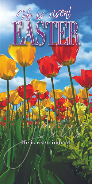 Easter banners promoting church services serve as visual invitations and thematic decorations, featuring uplifting messages like "He is Risen" alongside symbols like crosses and lilies. They are crucial for creating a welcoming atmosphere, providing service times on outdoor vinyl, and encouraging community participation in special Easter events.

And if you want something uniquely yours, contact us! Our design professionals will create a special design with your information - all at no extra charge!