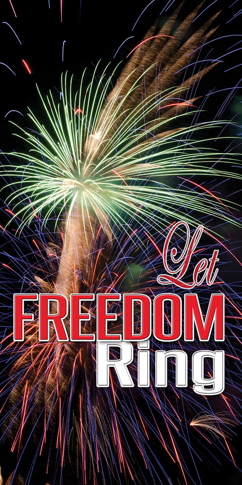 Patriotic church banners blend national pride with faith, often featuring American flags, eagles, and slogans like "In God We Trust" or "God Bless America". These banners are used to decorate sanctuaries during holidays like July 4th, Memorial Day, and Veterans Day to promote unity and gratitude.

And if you want something uniquely yours, contact us! Our design professionals will create a special design with your information - all at no extra charge!