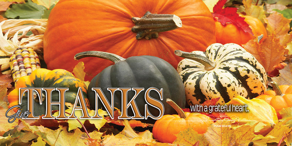 Thanksgiving church service banners promote worship, gratitude, and community gatherings, typically featuring warm autumn colors, harvest imagery, and uplifting Bible verses. Popular designs include phrases like "Give Thanks" designed to create a welcoming atmosphere for parishioners, available in vinyl or fabric options.

And if you want something uniquely yours, contact us! Our design professionals will create a special design with your information - all at no extra charge!
