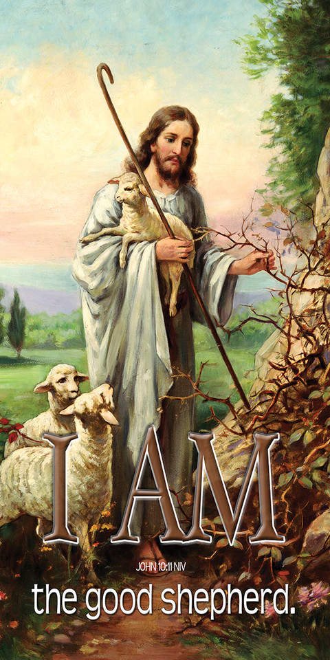 "I Am" banners are designed to promote the biblical "I AM" statements of Jesus Christ, which declare His deity and multifaceted nature. These banners are used to visually reinforce the identity of Jesus, helping congregants focus on who He is and what He has done.

And if you want something uniquely yours, contact us! Our design professionals will create a special design with your information - all at no extra charge!