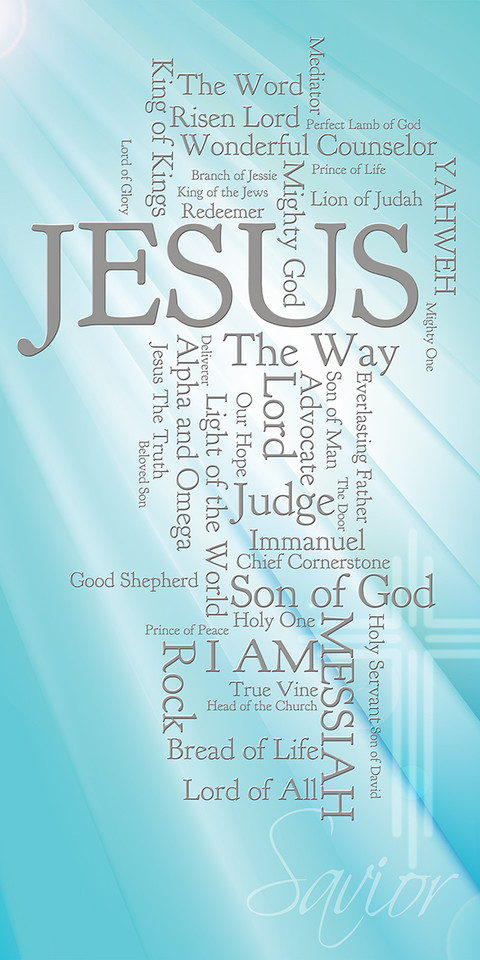 The names of Jesus series includes church banners that serve as visual focal points for worship. This series utilizes word clouds for the many names and titles of Jesus. These banners feature bold lettering and vibrant imagery, transforming the worship space and reinforcing sermon series on the divine names of Jesus, such as "Light of the World," "Good Shepherd," and "King of Kings".

And if you want something uniquely yours, contact us! Our design professionals will create a special design with your information - all at no extra charge!