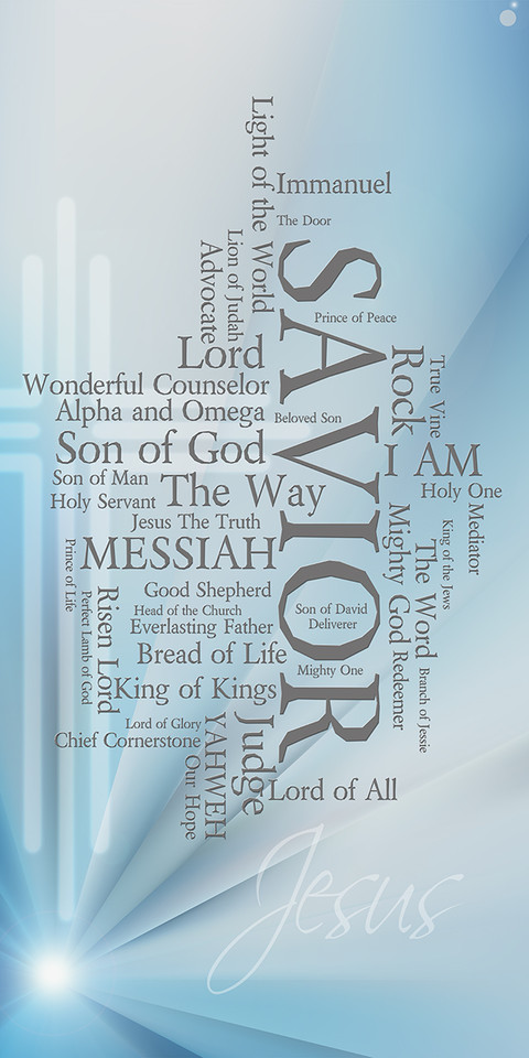 The names of Jesus series includes church banners that serve as visual focal points for worship. This series utilizes word clouds for the many names and titles of Jesus. These banners feature bold lettering and vibrant imagery, transforming the worship space and reinforcing sermon series on the divine names of Jesus, such as "Light of the World," "Good Shepherd," and "King of Kings".

And if you want something uniquely yours, contact us! Our design professionals will create a special design with your information - all at no extra charge!