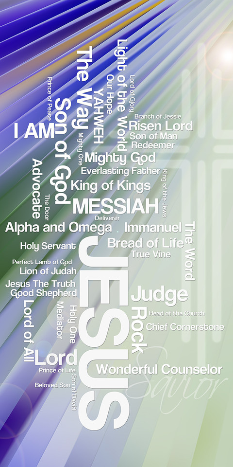 The names of Jesus series includes church banners that serve as visual focal points for worship. This series utilizes word clouds for the many names and titles of Jesus. These banners feature bold lettering and vibrant imagery, transforming the worship space and reinforcing sermon series on the divine names of Jesus, such as "Light of the World," "Good Shepherd," and "King of Kings".

And if you want something uniquely yours, contact us! Our design professionals will create a special design with your information - all at no extra charge!
