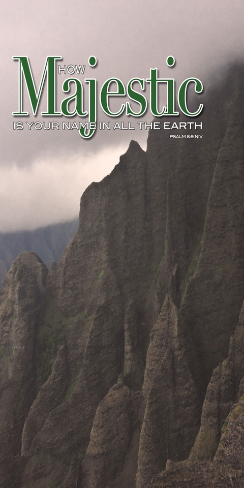 Church Banner featuring Rocky Cliffs/Clouds with Inspirational Theme