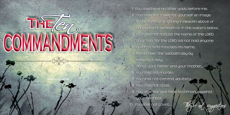 Church Banner featuring Blue/Gray Grunge with the Ten Commandments