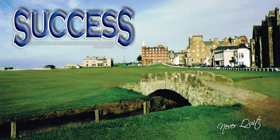 Church Banner featuring Swilken Bridge/St. Andrews Golf with Motivational Theme