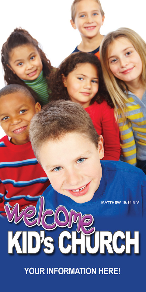 Children's church banners are designed to be bright, engaging, and welcoming, featuring themes like Bible stories, VBS dates, and colorful welcome messages. Common options include vinyl banners, retractable displays, and wall decals for youth-focused spaces.

And if you want something uniquely yours, contact us! Our design professionals will create a special design with your information - all at no extra charge!