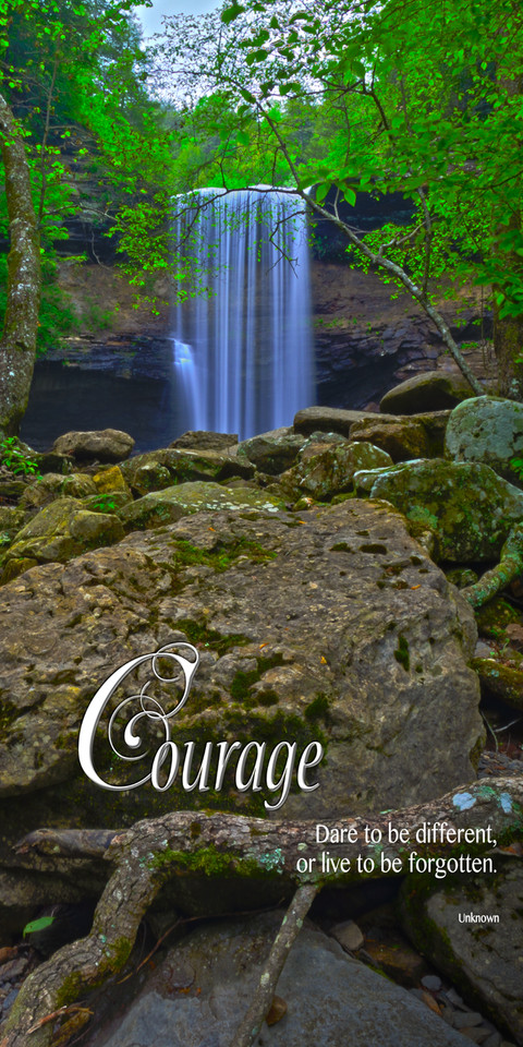 Church Banner featuring Cascading Waterfall in Forest with Courage Theme