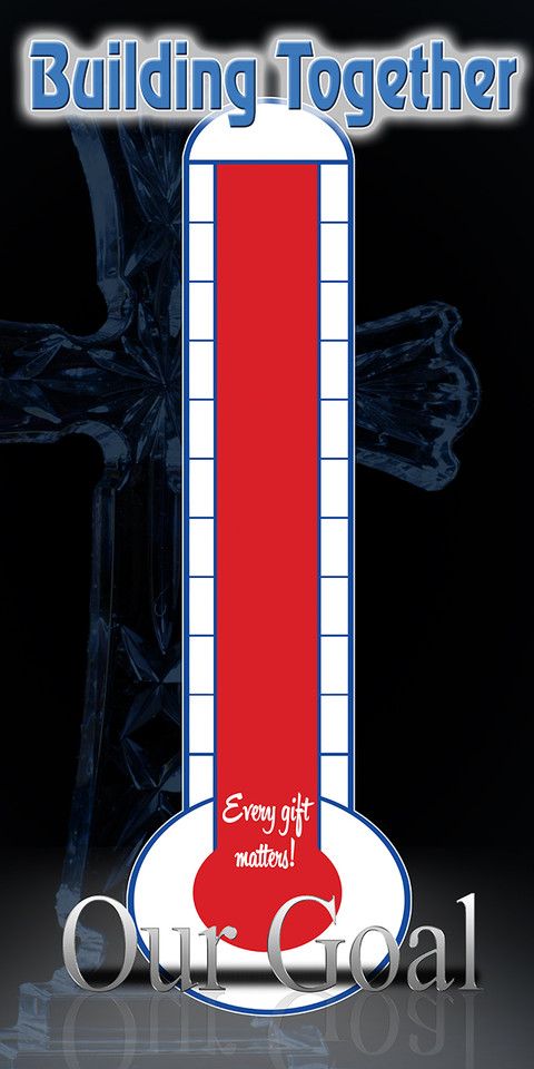 Church fundraising thermometer banners are customizable visual aids used to track donation progress for special campaigns like building projects, ministries, and special missions. Typically made of durable, waterproof 13oz vinyl, these banners display a graphic thermometer and a self-adhesive sticker allowing churches to fill in progress towards a financial goal.

And if you want something uniquely yours, contact us! Our design professionals will create a special design with your information - all at no extra charge!