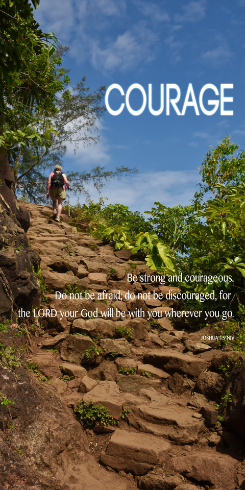Church Banner featuring Steep Rocky Trail with Courage Theme