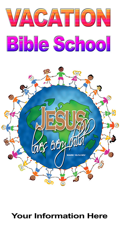 Banners promoting Vacation Bible School (VBS) for churches are brightly colored, durable, and customizable, designed to attract families and announce event dates to the community.

And if you want something uniquely yours, contact us! Our design professionals will create a special design with your information - all at no extra charge!