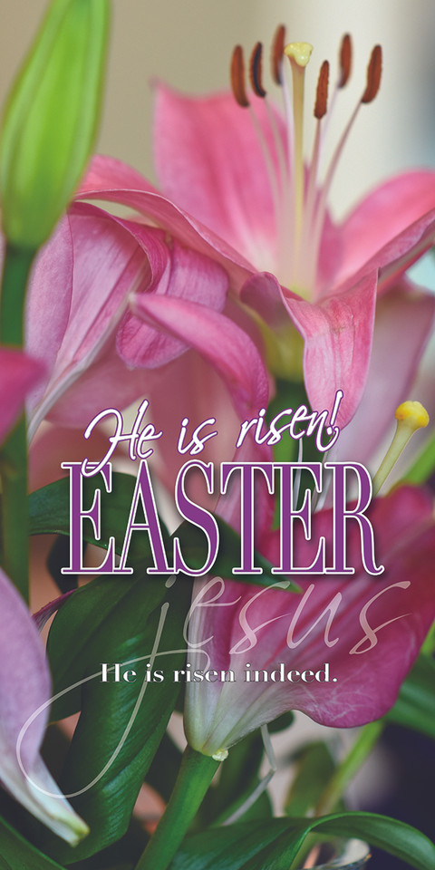 Easter banners promoting church services serve as visual invitations and thematic decorations, featuring uplifting messages like "He is Risen" alongside symbols like crosses and lilies. They are crucial for creating a welcoming atmosphere, providing service times on outdoor vinyl, and encouraging community participation in special Easter events.

And if you want something uniquely yours, contact us! Our design professionals will create a special design with your information - all at no extra charge!