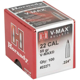 Hornady V-Max Bullets 22 Caliber .224 55 Grain Box/100