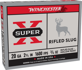 Winchester Super-X Rifled Slugs 20ga 2-3/4" 3/4oz Box/5 X20RSM5 Wolverine Supplies