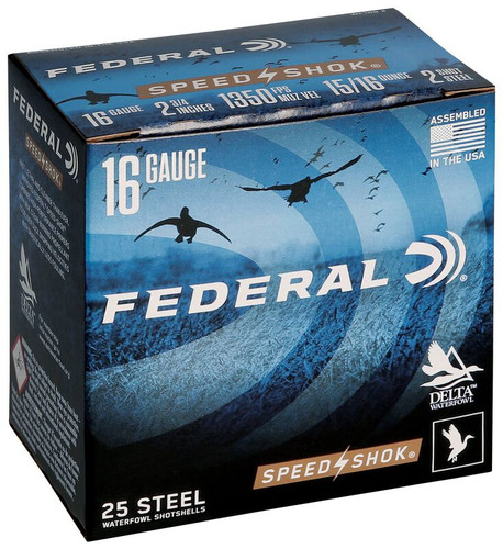 Federal Speed-Shok Waterfowl 16ga 2-3/4" 1oz #2 1350fps Steel Box/25