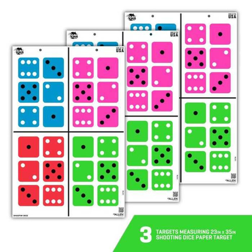 Allen EZ Aim FUN Shootin' Dice Paper Shooting Target, 23" x 35," 3-Pack, Multi