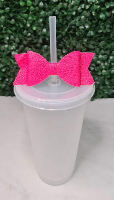 PU Straw Topper Bows - Bright Pink