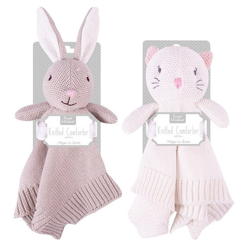 Hugs & Kisses KNITTED BUNNY or CAT COMFORTER