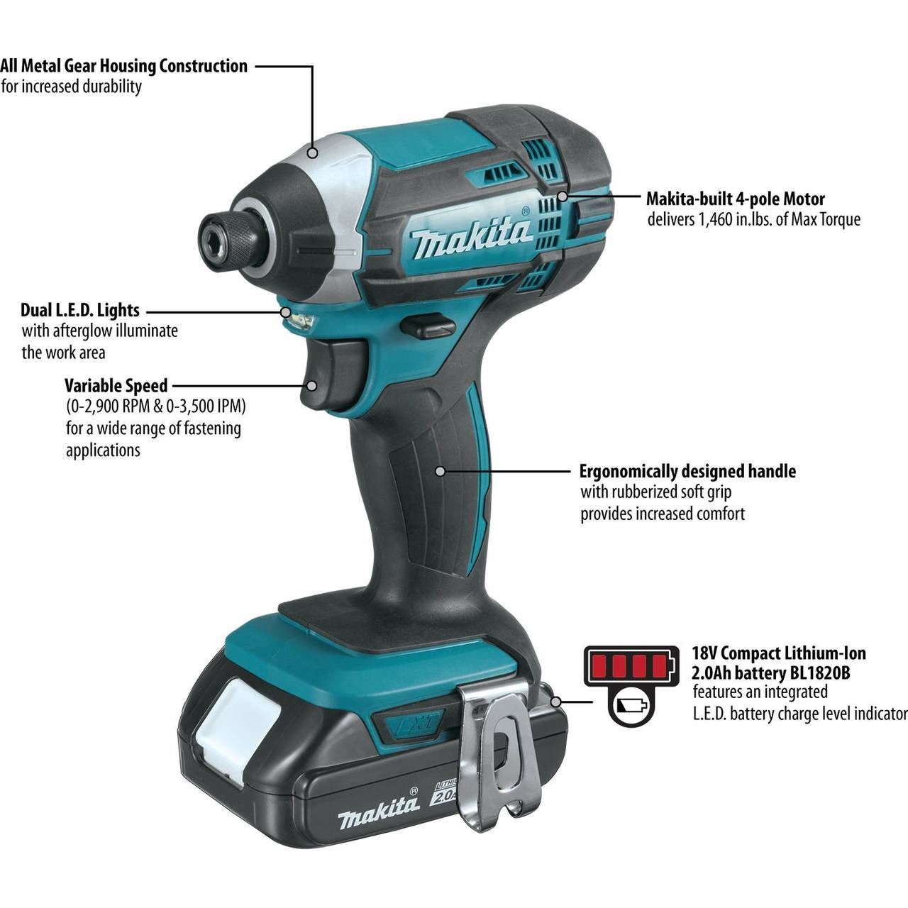 Makita XDT11R 18V Compact Lithium-Ion Cordless Impact Driver Kit