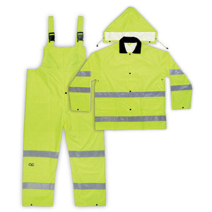 CLC Work Gear R111X 3-Piece Hi-Viz Fluorescent Yellow ANSI/Class 3 Polyester Rain Suit - X-Large CLC Work Gear R111X 3-Piece Hi-Viz Fluorescent Yellow ANSI/Class 3 Polyester Rain Suit - X-Large