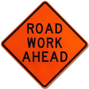 Safety Flag Co. RKS-48 48" Roll-Up Sign with Rib - Road Work Ahead