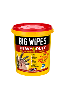 A container of Big Wipes 6002-0065-2 Heavy Duty Antibacterial Wipes 240 Ct. on a transparent background.