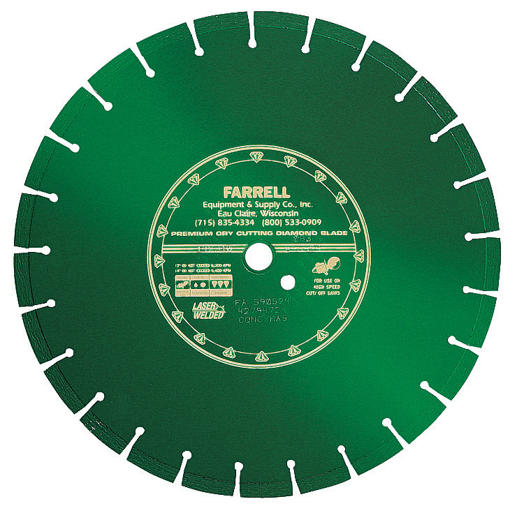 Farrell Equipment 586697701 Green and Gold 16" x .125 x 1" 20mm Premium Dry Diamond Blade