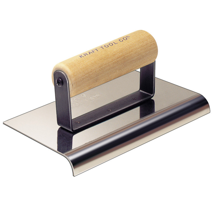 Kraft Tool CF104 8" x 6", 3/4" Radius Stainless Steel Cement Edger with Wood Handle