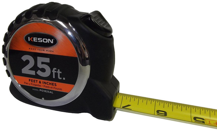 Keson PG1825ALV 25 Ft. Tape Measure with Automatic Lock in Feet and Inches
