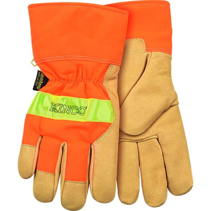 Kinco 1938 Thermal Lined Hi-Vis Orange Pigskin Palm Gloves with Safety Cuff (1-Pair)