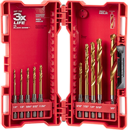 オールドパイレックス アーリアメリカン ４点セット Milwaukee 48-89-4633 10-Piece SHOCKWAVE RED HELIX Titanium Drill