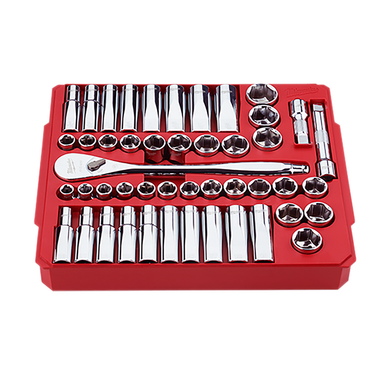 Milwaukee 48-22-9010 47-Piece 1/2-Inch Drive Metric & SAE Ratchet and Socket Set with FOUR FLAT Sides
