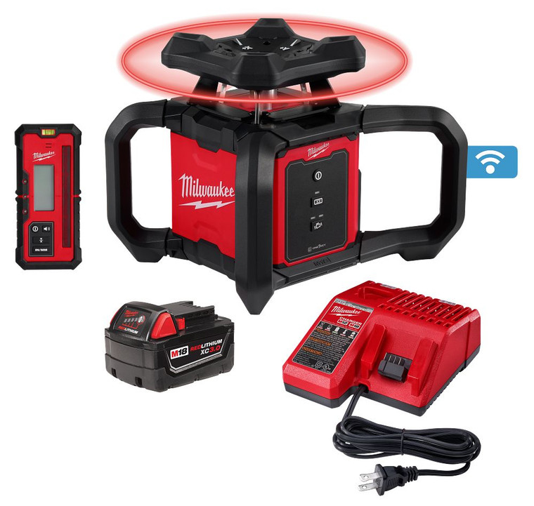 Milwaukee 3701-21 M18 Red Exterior Rotary Laser Level Kit with Receiver