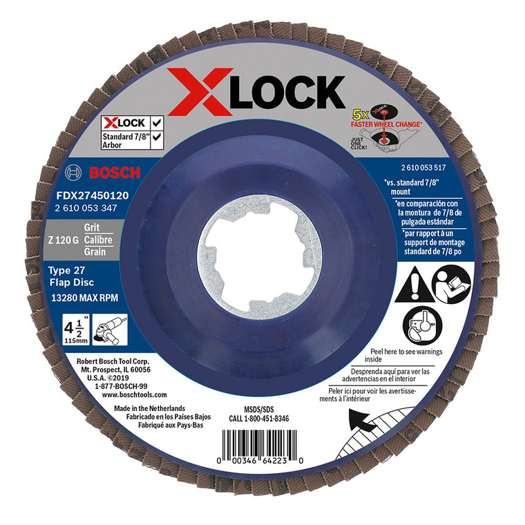 Bosch FDX27450120 4-1/2-Inch X-LOCK Arbor Type 27 120 Grit Flap Disc