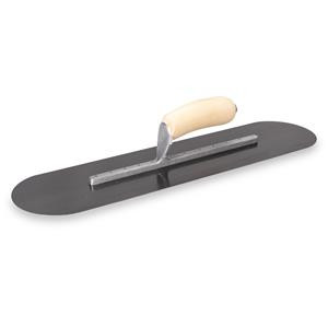 MARSHALLTOWN Pool Trowel with rounded ends and wood handle for smooth concrete finishing.