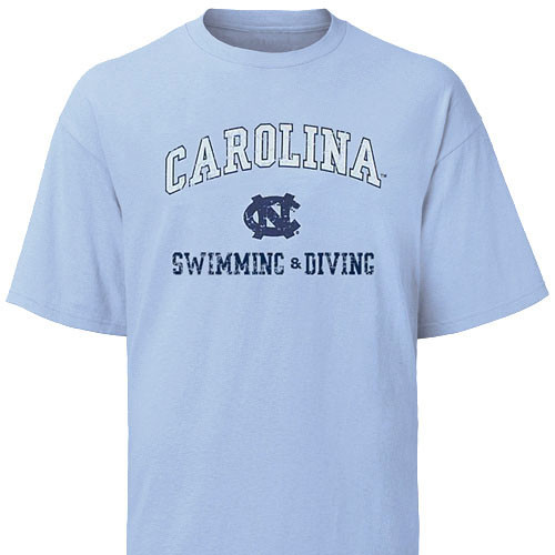 Carolina Blue Swimming and Diving Tee with a distressed and faded logo.