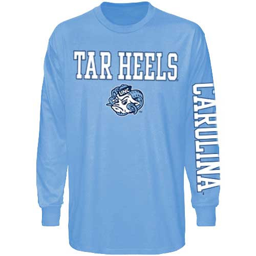 Tar Heels Ram Face with CAROLINA sleeve print LONG SLEEVE Tee