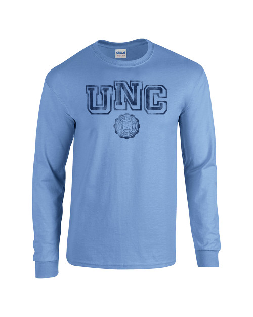 Faded UNC with Seal LONG SLEEVE Tee - Carolina Blue