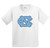 Youth white tee shirt with a big interlocking NC logo.