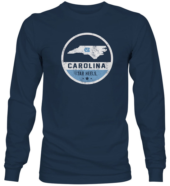 Faded Round State of North Carolina Label LONG SLEEVE Tee Shirt - Navy