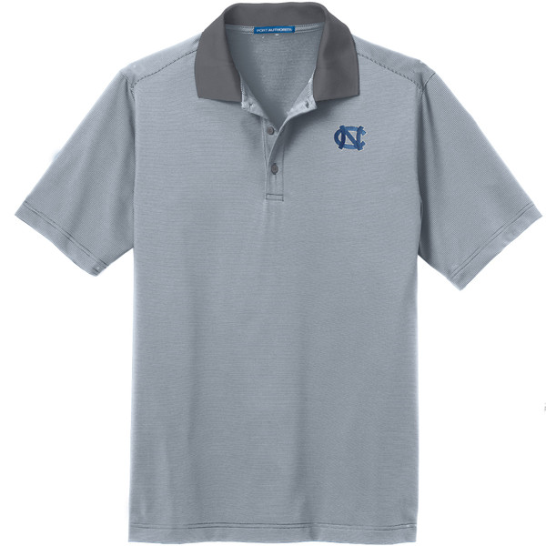 North Carolina Fine Stripe Performance Polo - Gray Stripe with interlocking NC